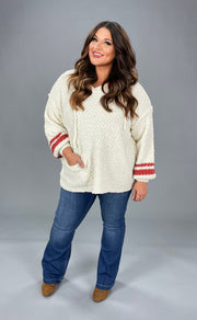 40 HD-E {Give It A Whirl} Ivory Knit Hoodie w/Pocket PLUS SIZE 1X 2X 3X