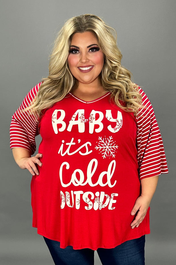 27 GT {Baby It's Cold Outside} Red Graphic Tee w/Red Stripe PLUS SIZE XL 2X 3X 4X 5X 6X