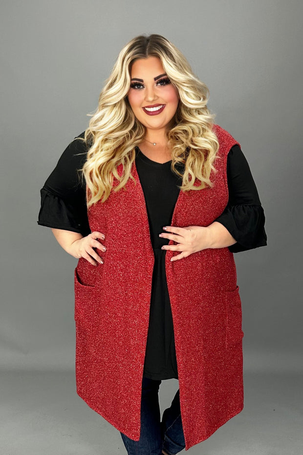 51 OT {A Girl Can Dazzle} Red Metallic Shimmer Vest EXTENDED PLUS SIZE 3X 4X 5X