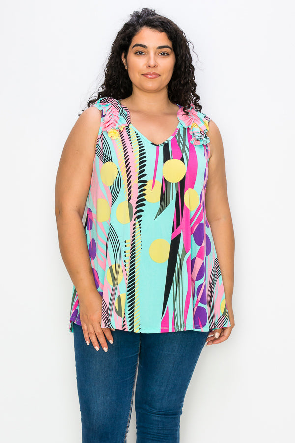 41 SV {Full Circle} Mint Circle Print V-Neck Top EXTENDED PLUS SIZE 4X 5X 6X