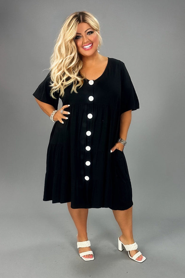 38 SD-D {For The Fashionistas} SALE!!! Black Tiered V-Neck Dress CURVY BRAND!!!  EXTENDED PLUS SIZE 1X 2X 3X 4X 5X 6X