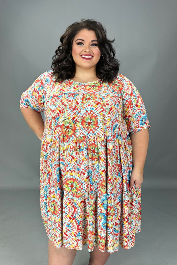 43 PSS-H {Only For Me} Red Tie Dye Tiered Dress EXTENDED PLUS SIZE 3X 4X 5X