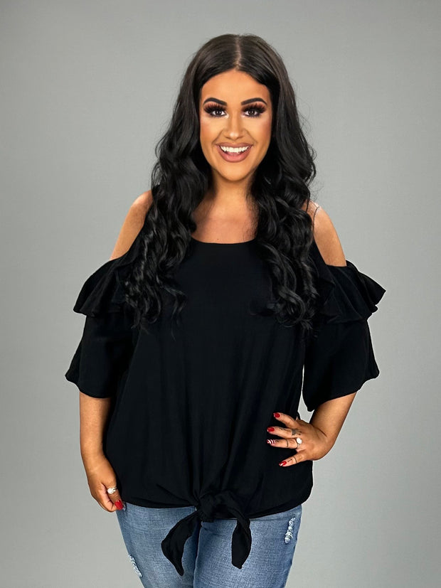 12 OS-C {Wit And Wonder} Umgee! Black Cold Shoulder Top PLUS SIZE XL 1X 2X