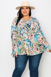 92 PLS {Proof Of Love} Ivory Tropical Leaf Print Top EXTENDED PLUS SIZE 3X 4X 5X