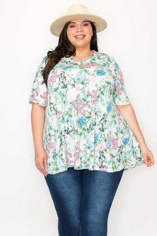 48 PSS {Adored By All} Green Floral Print V-Neck Top EXTENDED PLUS SIZE 3X 4X 5X