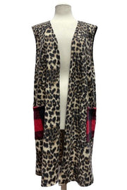34 OT {Trading Up} Brown Leopard Vest w/Plaid Pockets EXTENDED PLUS SIZE 4X 5X 6X