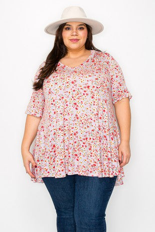 66 PSS {Love Is A Verb} Pink Floral V-Neck Top EXTENDED PLUS SIZE 3X 4X 5X