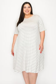 26 PSS {Closing The Distance} Grey/Ivory Stripe Print Dress PLUS SIZE XL 2X 3X