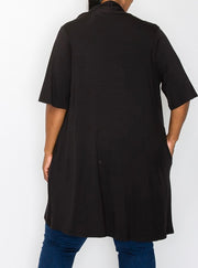 40 OT {Living In Style} Black Short Sleeve Duster w/Pockets CURVY BRAND!!!  EXTENDED PLUS SIZE 4X 5X 6X