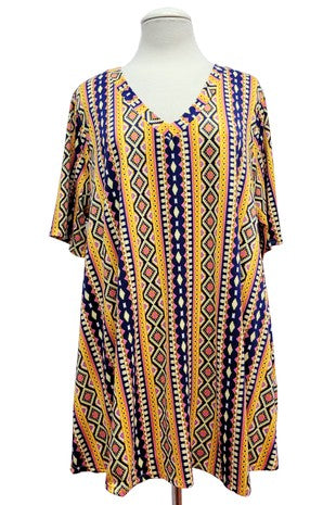 16 PSS {Turn Up The Volume} Mustard/Purple Tribal Print Top EXTENDED PLUS SIZE 3X 4X 5X