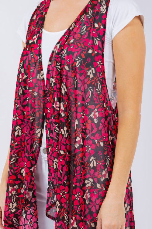 23 OT-B {Getting Flirty} Black Fuchsia Floral Sheer Vest PLUS SIZE 1X/2X 2X/3X