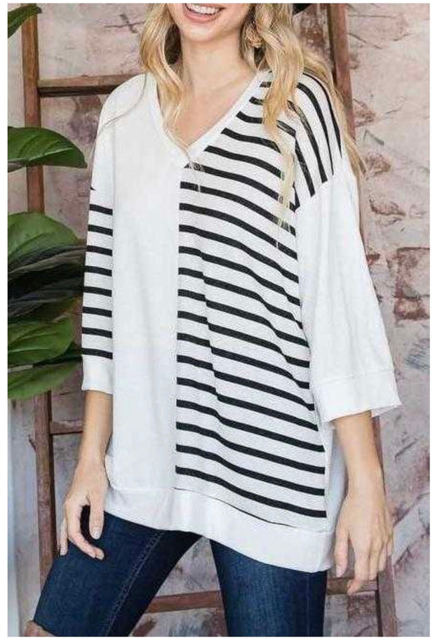 82 CP-E {Daring Effect} White/Black Striped Tunic PLUS SIZE 1X 2X 3X