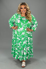 LD-C {First To Arrive} Green White Floral Tiered Maxi Dress PLUS SIZE XL 2X 3X