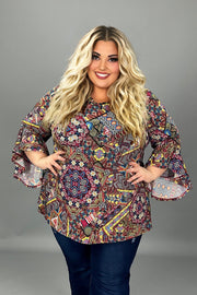 19 PQ {Dreamy Time} Black/Mustard Mixed Print Top EXTENDED PLUS SIZE 4X 5X 6X