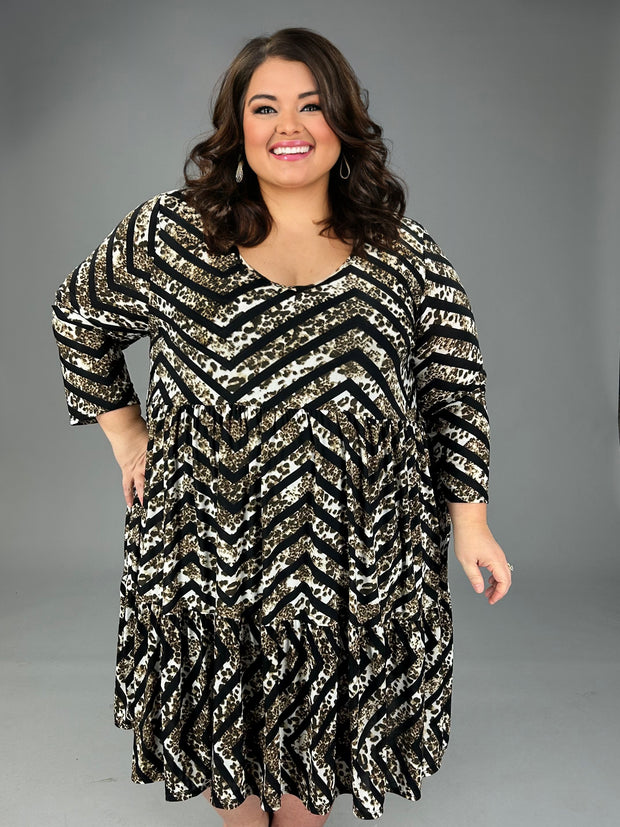90 PQ {Falling Into A Pattern} Olive Print Tiered V-Neck Dress EXTENDED PLUS SIZE 3X 4X 5X