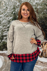 22 CP-G {Clear Your Schedule} SALE!  Grey Red Plaid Contrast Top PLUS SIZE XL 2X 3X