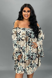 34 OS-P {Born To Shine} Taupe Floral Dress PLUS SIZE 1X 2X 3X