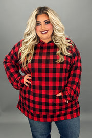 37 HD {Great Adventures} Red/Black Small Plaid Hoodie EXTENDED PLUS SIZE 3X 4X 5X