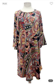 85 PQ {Obvious Choice} Red/Black Paisley Print Dress EXTENDED PLUS SIZE 3X 4X 5X