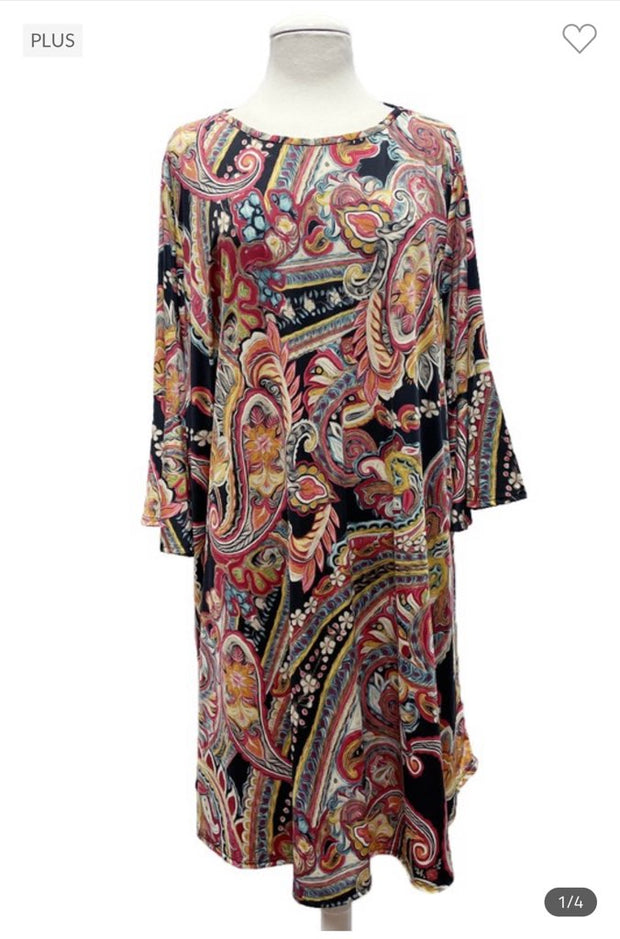 85 PQ {Obvious Choice} Red/Black Paisley Print Dress EXTENDED PLUS SIZE 3X 4X 5X