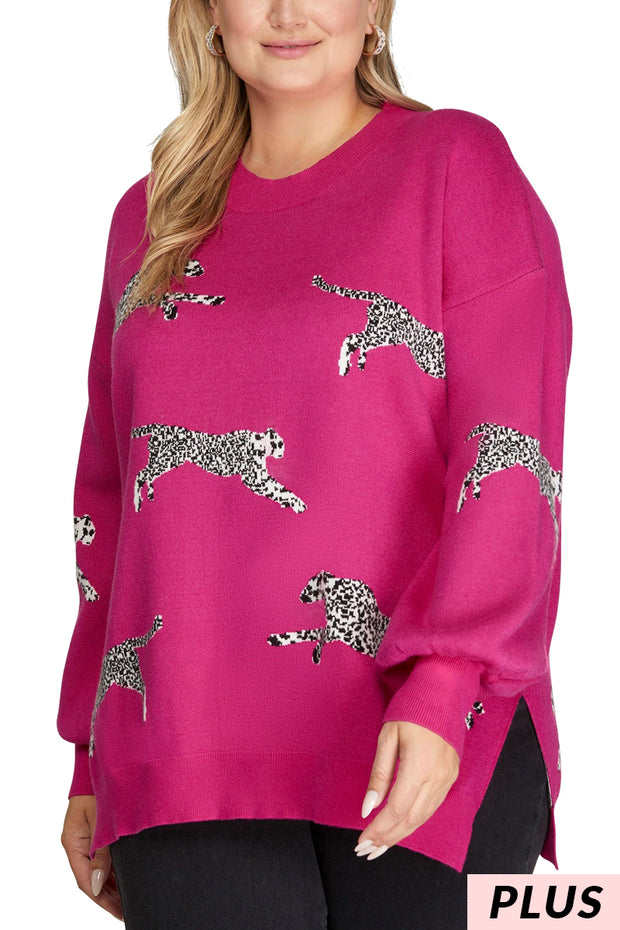 29 SD {Cheetah Love} Hot Pink Cheetah Sweater PLUS SIZE XL 1X 2X