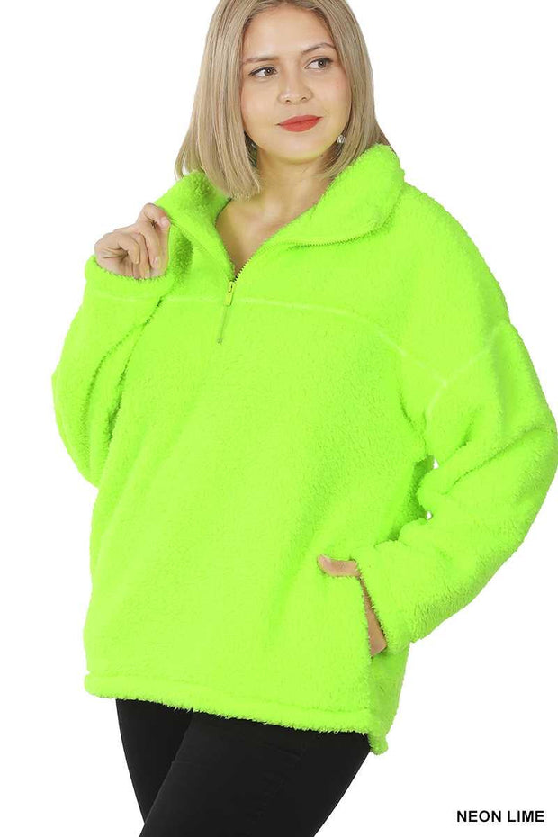 31 SLS-A {For The Moment} Neon  Lime Fleece Pullover SALE!! PLUS SIZE 1X 2X 3X