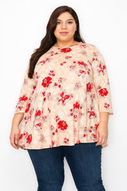 16 PQ {Enjoy The Garden} Taupe/Red Floral Top EXTENDED PLUS SIZE 3X 4X 5X