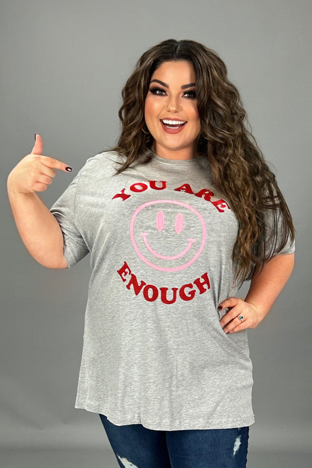 32 GT-C (You Are Enough) Gray Smiley Face Graphic Tee PLUS SIZE 1X 2X 3X