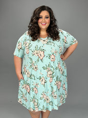 80 PSS {Just Say Yes} Mint Floral V-Neck Dress EXTENDED PLUS SIZE 3X 4X 5X