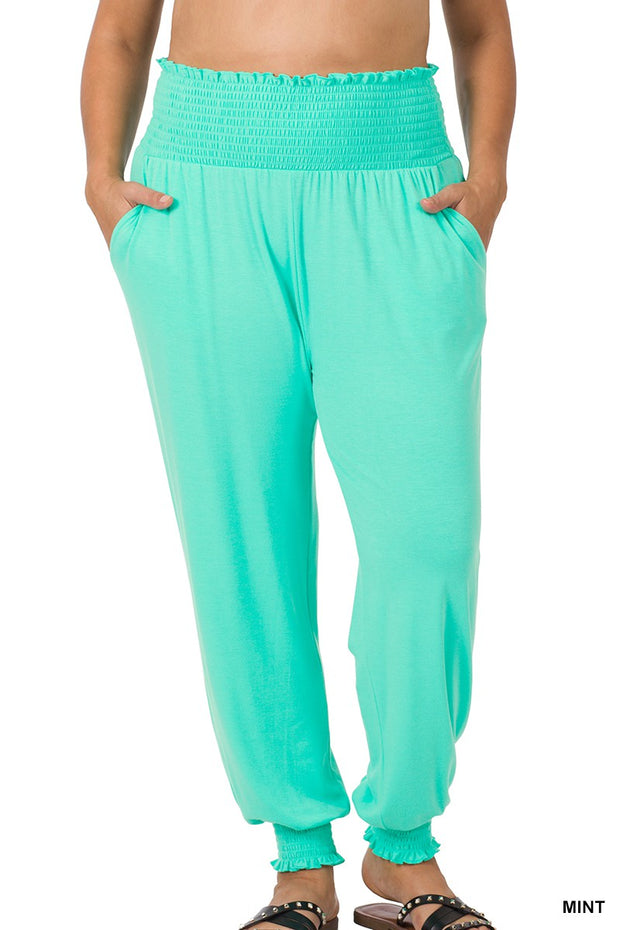 LEG-69 {Fast Forward Mint Smocked Waist Jogger Pants PLUS SIZE 1X 2X 3X