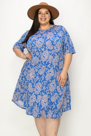 59 PSS {Floral Movement} Blue Floral Print Dress EXTENDED PLUS SIZE 4X 5X 6X