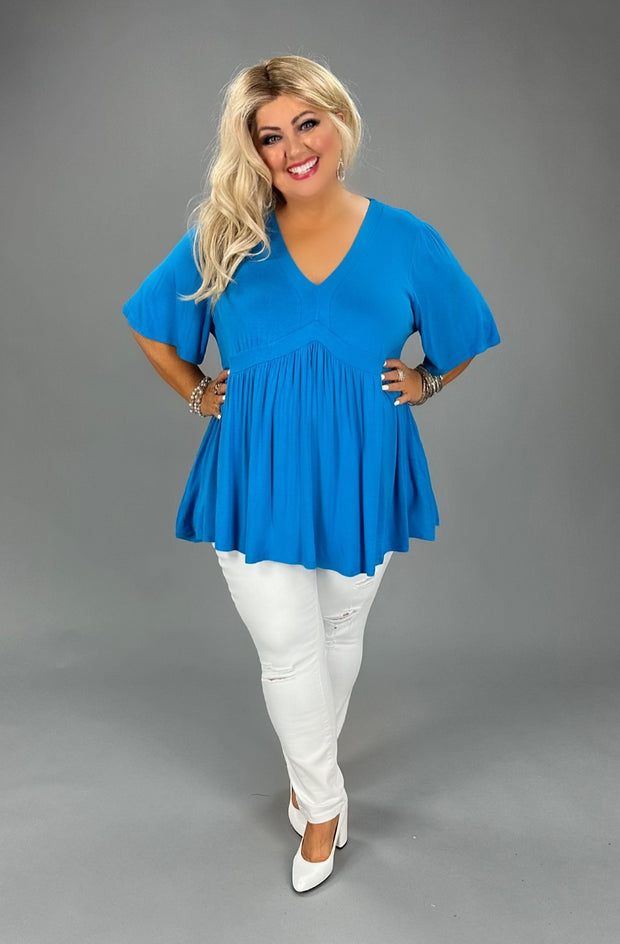 22 SSS {Catching Glances} Blue V-Neck Babydoll Tunic CURVY BRAND!!!  EXTENDED PLUS SIZE 2X 3X 4X 5X 6X (May Size Down 1 Size)