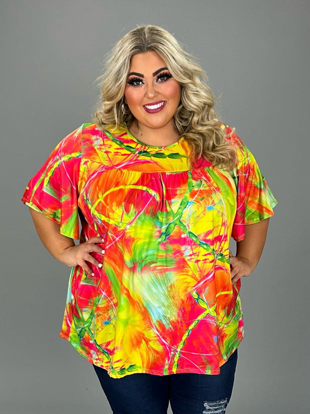 23 PSS {The Bright Path} Yellow Lime Fuchsia Print Top EXTENDED PLUS SIZE 4X 5X 6X