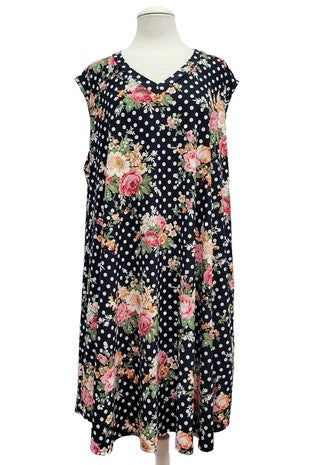 33 SV {Dotted Garden} Black Polka Dot Floral V-Neck Dress EXTENDED PLUS SIZE 4X 5X 6X