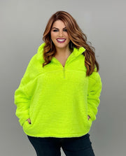 31 SLS-A {For The Moment} Neon  Lime Fleece Pullover SALE!! PLUS SIZE 1X 2X 3X