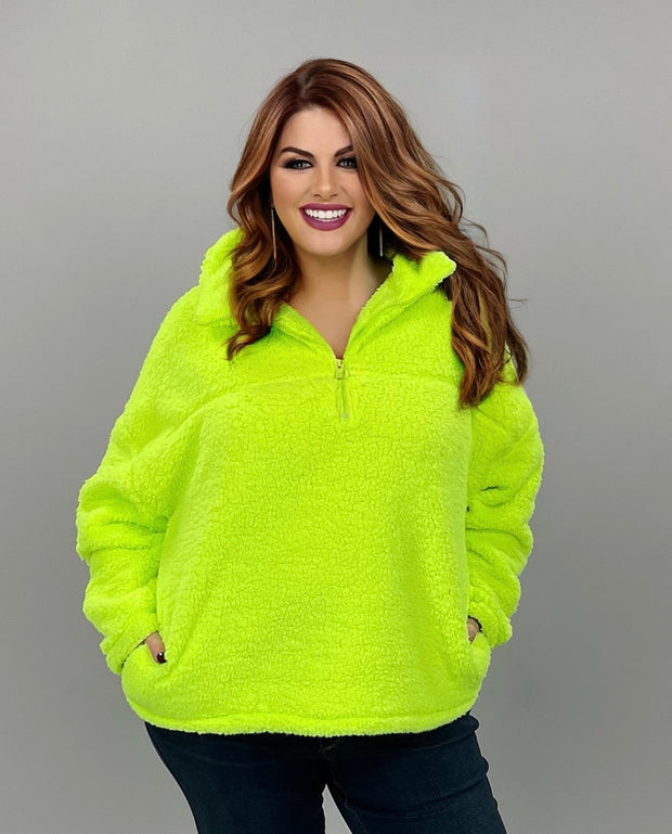 31 SLS-A {For The Moment} Neon  Lime Fleece Pullover SALE!! PLUS SIZE 1X 2X 3X
