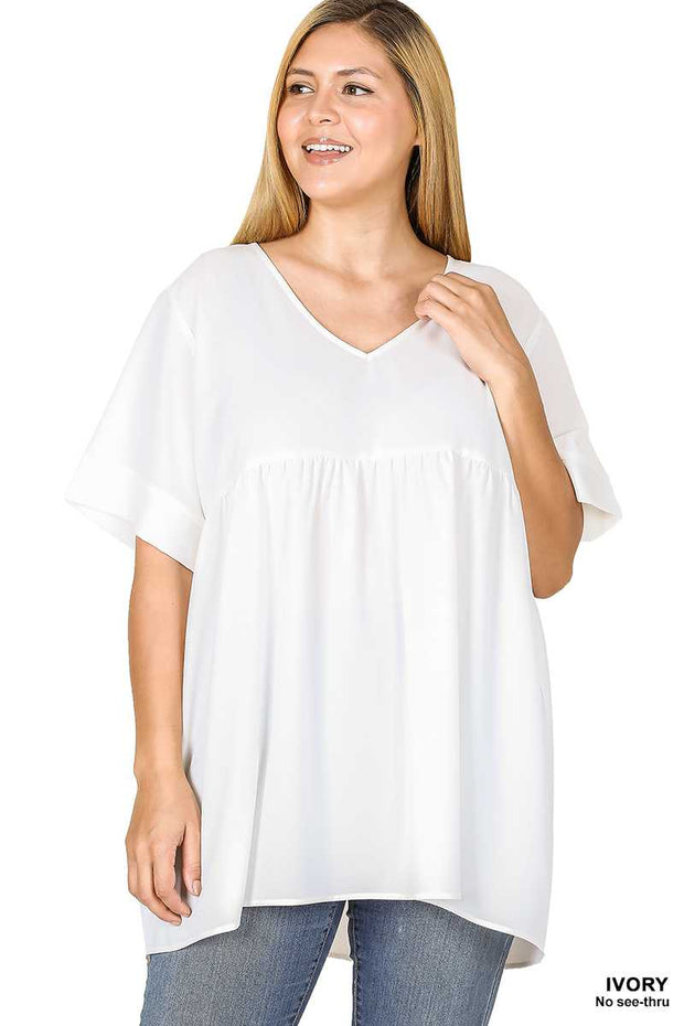 28 SSS {Hometown Hero} Ivory V-Neck Babydoll Top PLUS SIZE 1X 2X 3X