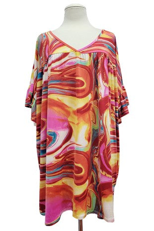 42 PSS {Ideal Cuteness} Red/Orange Swirl Print Top EXTENDED PLUS SIZE 4X 5X 6X  (Size Up 1 Size)