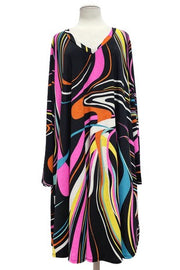 22 PLS {Keep It Sassy} Black/Multi-Color Print V-Neck Dress EXTENDED PLUS SIZE 4X 5X 6X