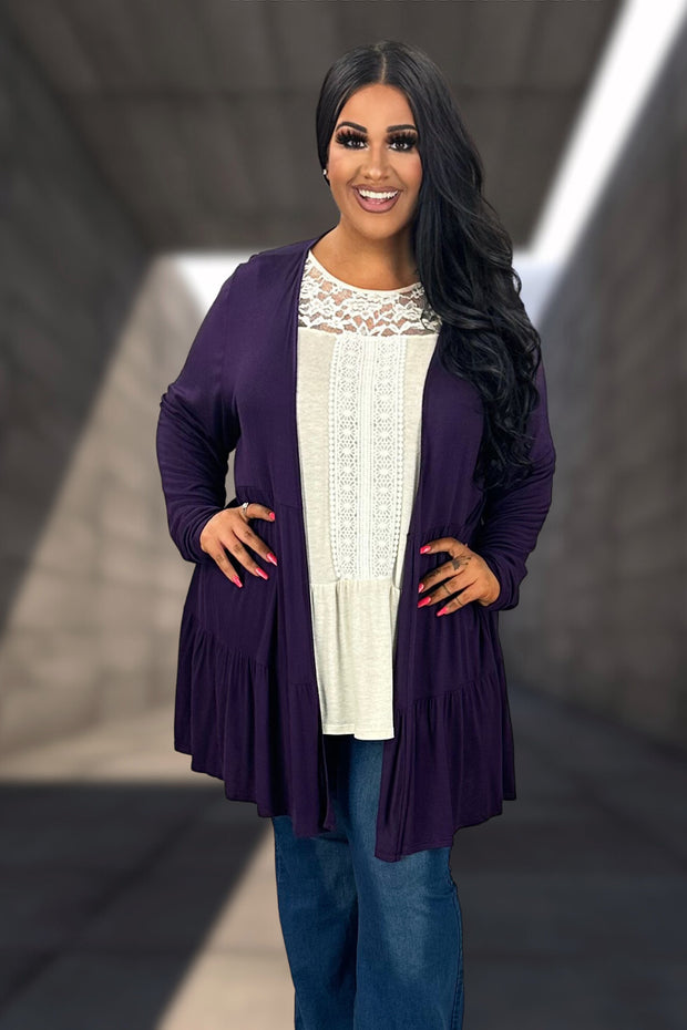 OT-B {Story Teller} Lightweight PURPLE Layered Cardigan