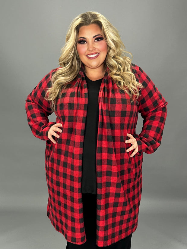 57 OT-H {In Session} Red/Black Check Print Duster w/Pocket EXTENDED PLUS SIZE 1X 2X 3X 4X 5X