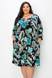 32 PQ {Prove Me Wrong} Black/Teal Paisley Dress EXTENDED PLUS SIZE 3X 4X 5X