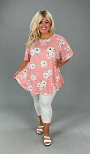 86 PSS-C {Playing Our Song} Pink/White Floral Top PLUS SIZE 3X