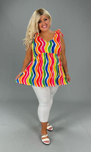 79 SV-Z {Swirls of Color) Rainbow Swirl Babydoll Top PLUS SIZE 1X 2X 3X