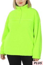 31 SLS-A {For The Moment} Neon  Lime Fleece Pullover SALE!! PLUS SIZE 1X 2X 3X
