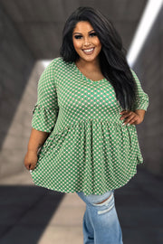 29 PQ {Shades Of Lovely} Green /Orange Print Babydoll Top EXTENDED PLUS SIZE 3X 4X 5X