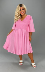 33 SSS-U {Look Stunning In Curvy} Pink Smocked Dress CURVY BRAND!!!  EXTENDED PLUS SIZE XL 2X 3X 4X 5X 6X