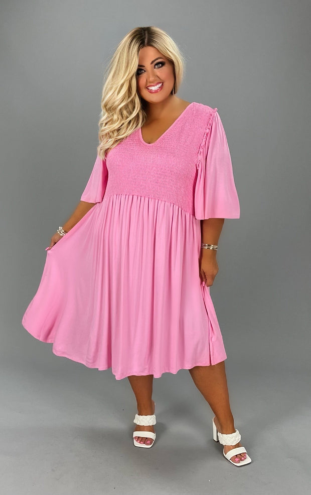 33 SSS-U {Look Stunning In Curvy} Pink Smocked Dress CURVY BRAND!!!  EXTENDED PLUS SIZE XL 2X 3X 4X 5X 6X