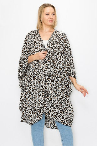 58 OT {Cool Perfection} Ivory Leopard Print Kimono EXTENDED PLUS SIZE 3X 4X 5X