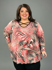 26 CP-E {Zoned For Beauty} Pink Print  Criss-Cross Tunic EXTENDED PLUS SIZE 4X 5X 6X